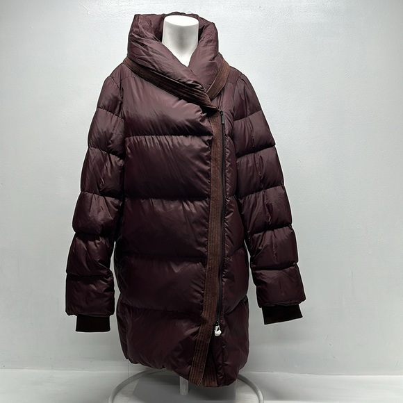 Vince Jackets & Blazers - Vince Puffer Jacket Coat Down Feather Leather Trim Quilted Maroon Red Size Large